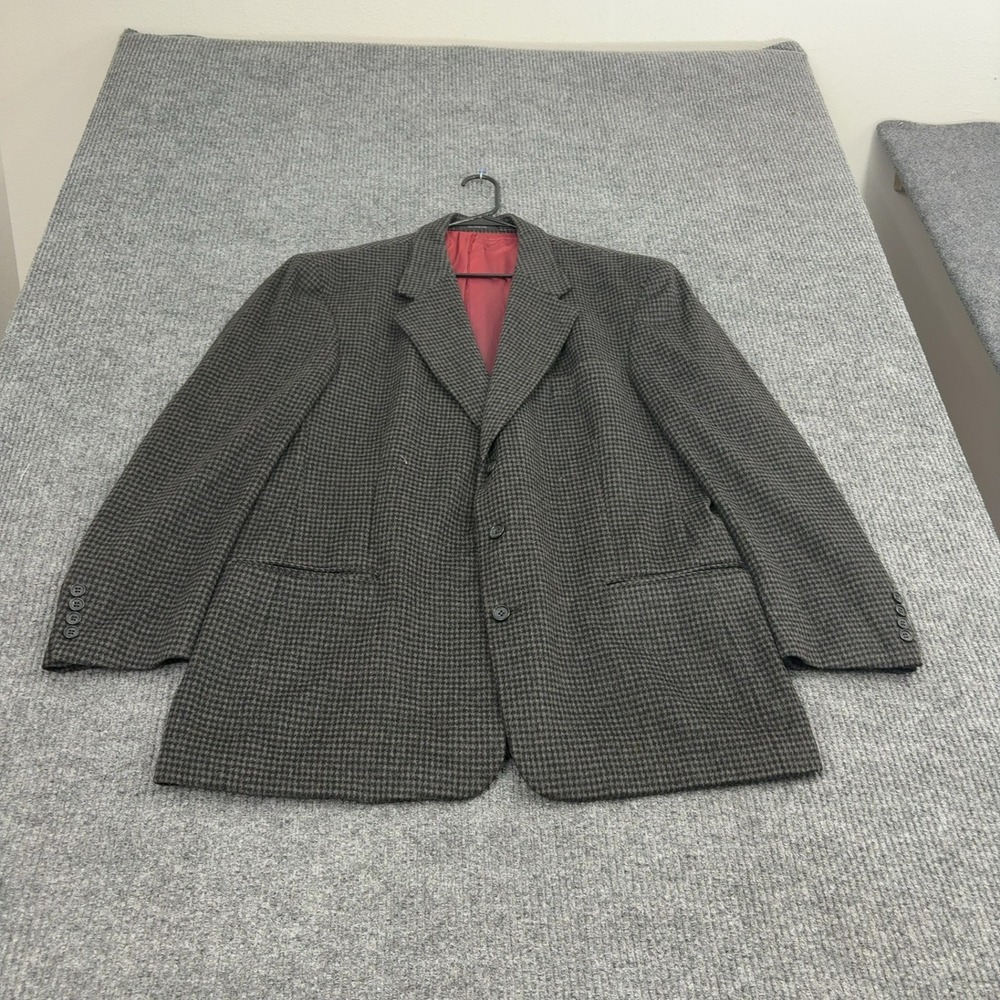 Vintage Christian Aujard Blazer Men 46R Brown Cashmere Blend Houndstooth Classic